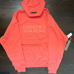 Men's Essentials Fear Of God Hoodie Size Small Coral Size Medium